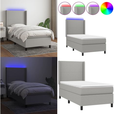 Boxspringbett mit Matratze & LED Hellgrau 90x190 cm Stoff - Boxspringbett - Doppelbett - Schlafsystem - Lattenrost - Bettauflage - Home & Living (1/5)