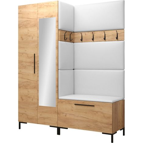 Meuble d'entrée Nomal IX, Faux cuir Soft 017, 196x158x46cm, Disponible, Faux cuir, Stratifié, Murale, À poser