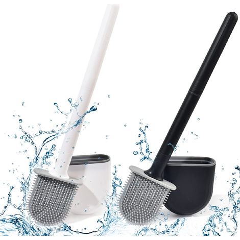 Brosse Toilette Silicone Plate Paquet De 2,Brosse WC Mural,Brosse De Toilette à Long Manche De Salle De Bain à SéChage Rapide,Brosses De Et Supports Et Base Anti-Goutte(Noir+Blanc) (1/5)