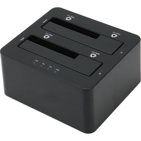 Station d'accueil pour disque dur externe USB C 3.0 vers SATA, compatible avec les disques durs et SSD SATA I, II et III à double baie de 2,5 et 3,5 pouces (prise UE). (Disque dur non inclus) (1/4)