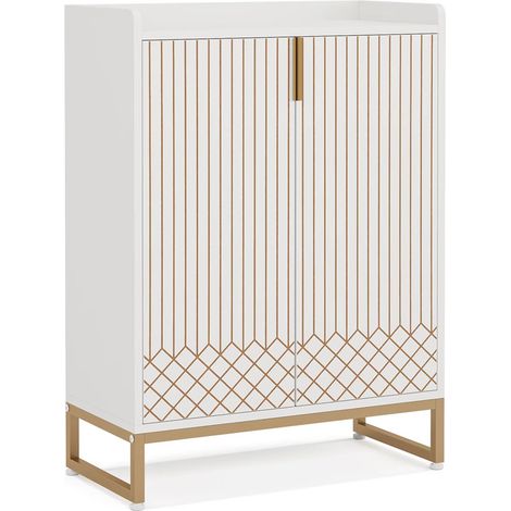 Schuhschrank Weiß mit Türen, 5-stufiges Schuhregal, Holzschrank für Schlafzimmer, Flur und Wohnzimmer (1/5)