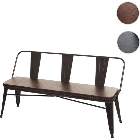 Mendler – Banc à 3 places similicuir noir-gris – Design industriel chesterfield – Charge maximale 260 kg – Dimensions 153x56x80 cm - HWC-H10