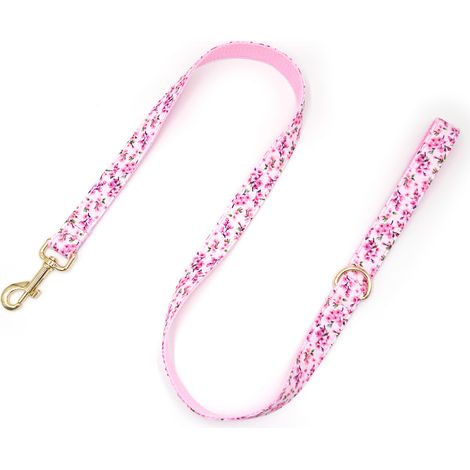 Collier et laisse pour chien à motif floral L en coton avec boucle dorée (1/2)