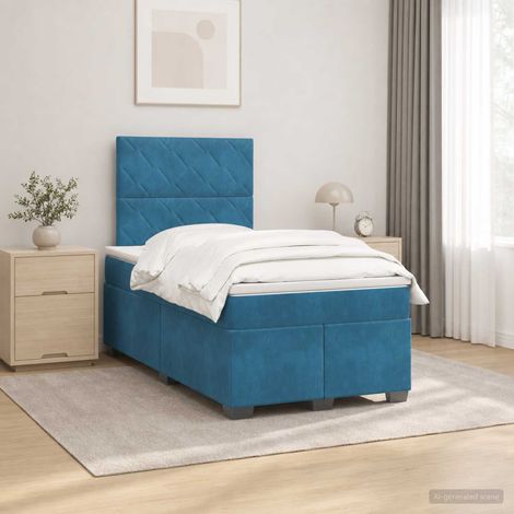vidaXL Lit boxspring avec matelas Bleu 120 x 190 cm Velours (1/5)