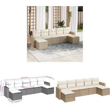 7-tlg. Garten-Sofagarnitur mit Kissen Beige Poly Rattan - Gartensortiment - Outdoor Möbel - Lounge Set - Rattan Sofa - Gartenlounge - Home & Living (1/3)