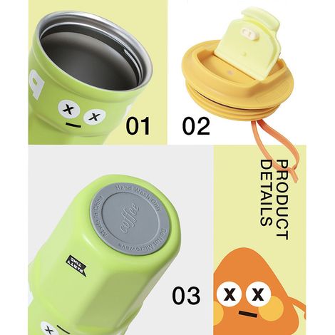 Trendige und stylische Kaffeethermoskanne 316, großes Fassungsvermögen, anspruchsvolles Design, Instagram-tauglich, praktisch und tragbar, grün, 400 ml. (1/5)