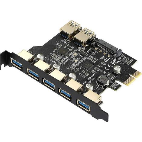 Hub PCIe 7 ports USB 3.0, carte d'extension PCI-E, adaptateur et connecteur SATA (1/5)