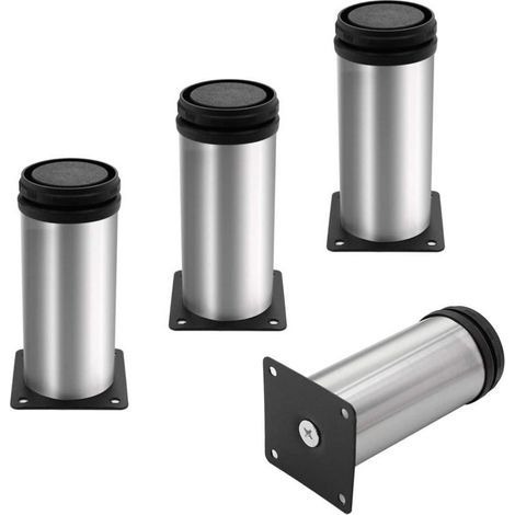 4 Pieds de Meuble, Pied canapé,Pied de Table Metal,Pieds de Meubles réglables en Acier Inoxydable brossé, Pieds de Table réglables en Hauteur, Hauteur Totale 100 mm (1/4)