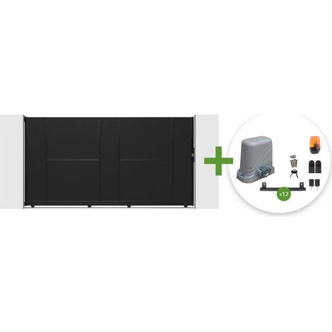 Puerta corredera de acero negra NALI 3m H.160cm + motor C600