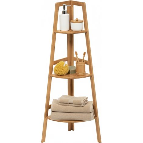 Eckregal aus Bambus mit 3 Ablagen und Baldachin, 103 x 31,9 x 31,9 cm, Thinia Home