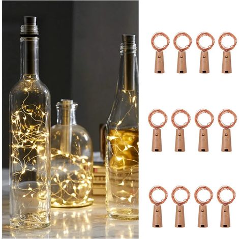 LE Flaschenlicht, 20 LEDs Weinflaschen Lichterkette, 10 Stück 2M Batteriebetrieben Flaschenlichterkette mit Kork, Kupferdraht Lichterketten für Zimmer Außen Innen Weihnachten Party Deko