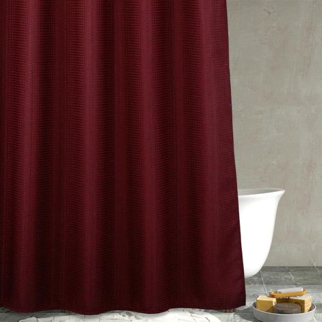 Rideau de douche à tissage gaufré rouge : rideau de douche en tissu texturé robuste pour salle de bain – Imperméable et lavable en tissu polyester épais – Bordeaux – 183 x 183 cm de hauteur (1/5)