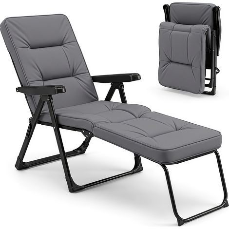 Bain de Soleil Extérieur avec Matelas Coussin Épais, Chaise Longue Jardin Pliable, Transat avec Dossier Réglable 6 Positions, Charge 150 kg, Gris (1/5)