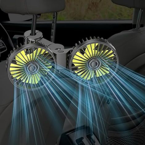 Ventilateur de voiture pour siège arrière, 12 V, double tête, refroidissement, appuie-tête, ventilateur silencieux avec 3 vitesses, ventilateur de voiture portable rotatif à 360 °, ventilateur (1/3)