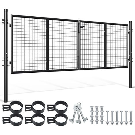 Wolketon Doppelflügeltor Einfahrtstor Gartentor Tore Hoftor verzinkt 300cm x 100cm Anthrazit Doppelflügel - inkl. Schloss, Schlüsseln Gartenpforte Zauntor