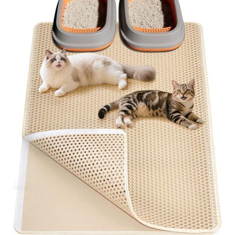 Katzenstreumatte 60 x 45 cm große doppellagige Wabenstruktur rutschfeste wasserdichte und urinbeständige Katzenstreumatte für den Boden beige (1/2)