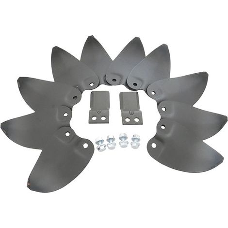Kit de 10 couteaux fraise pour motoculteur – Compatible modèles ROTO 500/506/507 – 2 couteaux racleurs et boulons inclus – Pubert