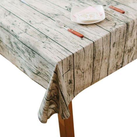 Nappe décorative à motif bois, en coton et lin, idéale pour la décoration de la table à manger et de la cuisine (100 x 140 cm). (1/5)
