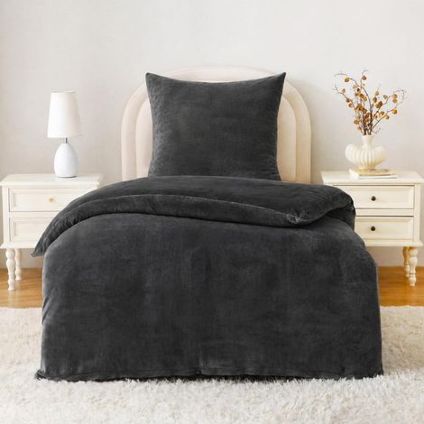 Bettwäsche-Set Flanell 135x200cm Schwarz Warm Kuschelig Öko-Tex