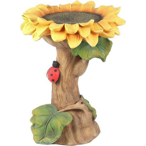 Handgefertigtes Vogelbad/Futterhäuschen mit Sonnenblumenmotiv aus Polyresin, Dekoration für Gartenpflanzen mit Sonnenblumenmotiv (1/5)