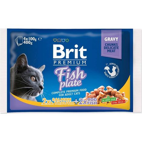 FISH BRIT ZESTAW SASZETEK CAT ADULTES PLATE 4X100 G 8595602506248