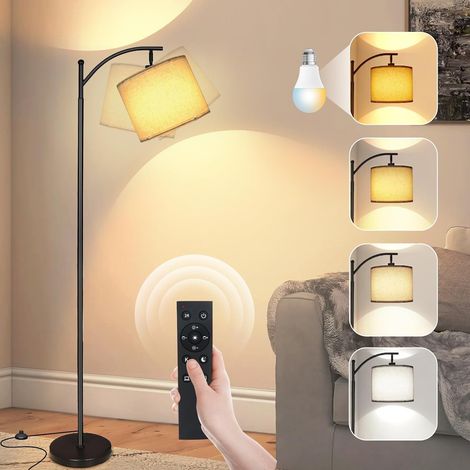 Living Room LED Floor Lamp, Beige Linen Arch Lampshade with Remote Control Dimmer and Pedal Switch, Bulb Included, 1 Minute Mount, Floor Lamp from Living Room (1/5)