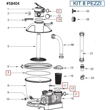 BESTWAY Kit 8 pezzi Guarnizioni per Filtri 58404 58256 58199 da da 5678 Lt/h