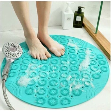 (55x55cm)PVC Tapis de Bain de Massage Rond Tapis Douche Antidérapant Tapis de Salle de Bain Antibactérien Tapis de Douche Lavable en Machine Tapis de Baignoire avec Trous de Drainage et Ventouses (1/5)