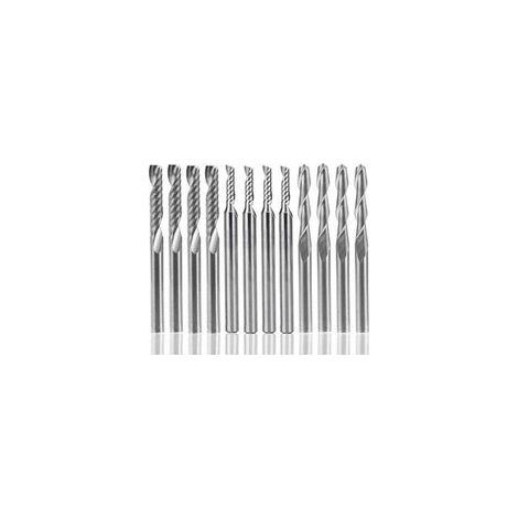 Lot de 12 fraises en carbure de tungstène, 4 fraises CNC 1/8" à double cannelure + 8 fraises en bout à bord unique (2 types) pour nylon, résine, ABS, acrylique, PVC, MDF, bois