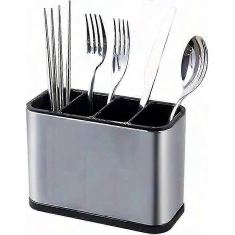 Küchenutensilienhalter aus Edelstahl, Besteckablage, quadratischer Organizer für Gabeln, Löffel, Messer und Suppenlöffel, praktische Aufbewahrungsmöglichkeit für die Arbeitsplatte. (1/5)