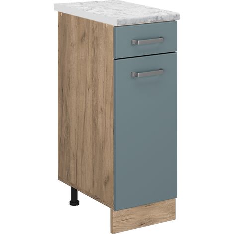 Küchenschrank R-Line, Blau-Grau, 30 cm AP Marmor, Vicco