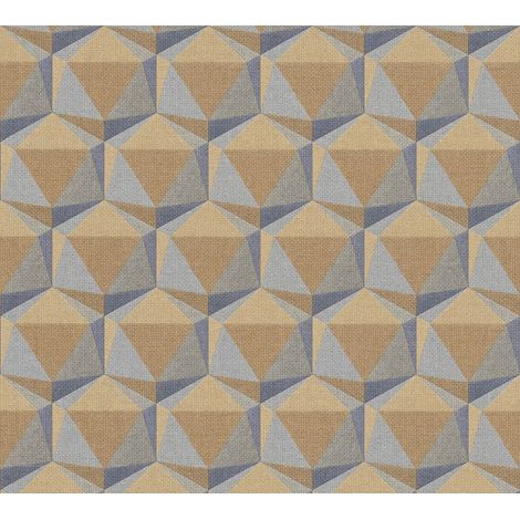 Grafik Tapete Profhome 387483 heißgeprägte Vliestapete leicht strukturiert im Retro-Stil matt orange blau grau tauben-blau 5,33 m2