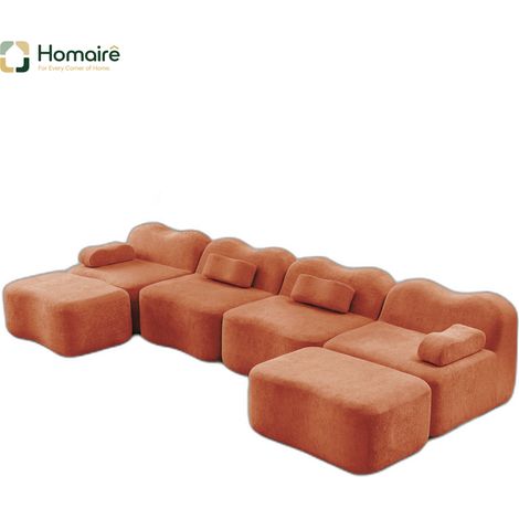 Canapé modulable en velours orange avec accoudoirs 384 x 167 x 70 cm HOMAIRE (1/5)