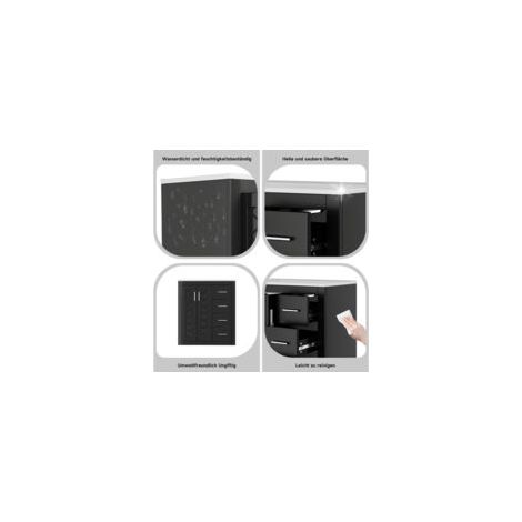 Lavabo autoportant noir 76x46,5x85,5 cm meuble vasque laqué 3 tiroirs silencieux double porte charnières à fermeture douce lavabo intégré (1/4)