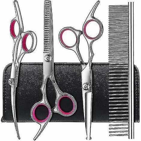 Kit de toilettage pour chien et chat, 4 outils professionnels en acier inoxydable, ciseaux de 6 pouces, tondeuse animale, couleur rose (1/5)