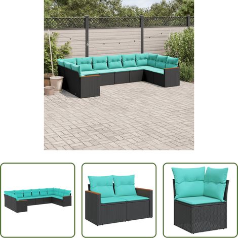 Gartenmöbel - 10-teiliges Gartensofa-Set mit Kissen, schwarzes Polyrattan (1/5)