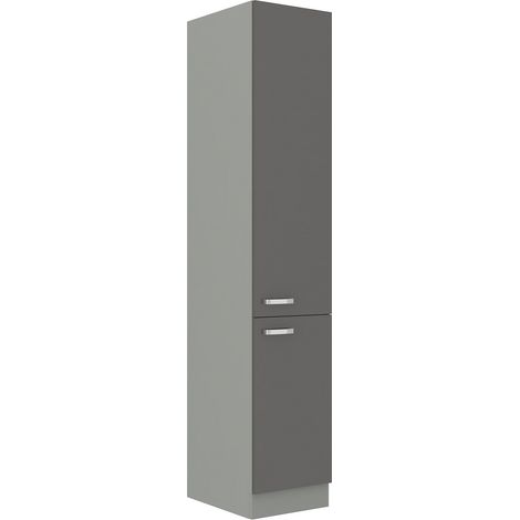 Küchen Hochschrank 40cm Hochglanz Grau Küchenzeile Küchenblock Küche Grey Bianca (1/5)