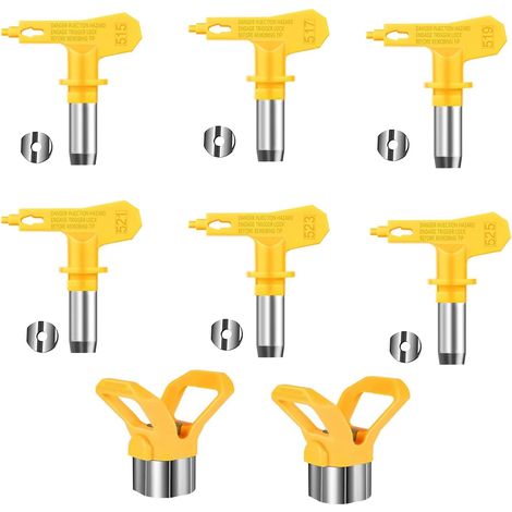 6 pièces (modèles 515, 517, 519, 521, 523, 525)Buse de pulvérisation airless jaune, buses de pulvérisation airless, buses de pistolet de pulvérisation airless pour pistolets de peinture haute (1/5)