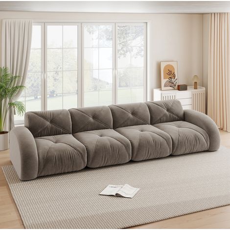 Sofá modular sin brazos de 4 plazas en chenilla topo OKWISH (1/5)