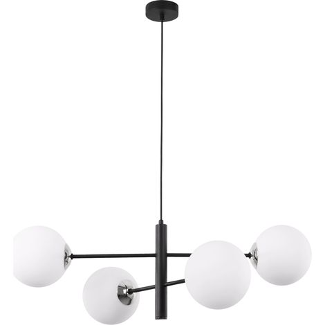VICENZA HÄNGELAMPE SCHWARZ CHROM 4-PLATTEN WEISSER LAMPENSCHIRM E14