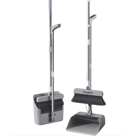 Pelle et balayette à long manche 3 en 1 - Balai avec raclette et dents de nettoyage - Pour intérieur et extérieur - Système de suspension - Gris foncé (1/5)