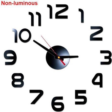 Pas de noir lumineux B Diamètre 40-60cm Horloge murale lumineuse multi style, miroir acrylique, autocollants (1/4)