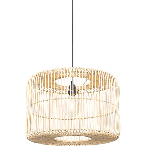 Oriental Pendant Lamp Black with Rattan Shade - Maud