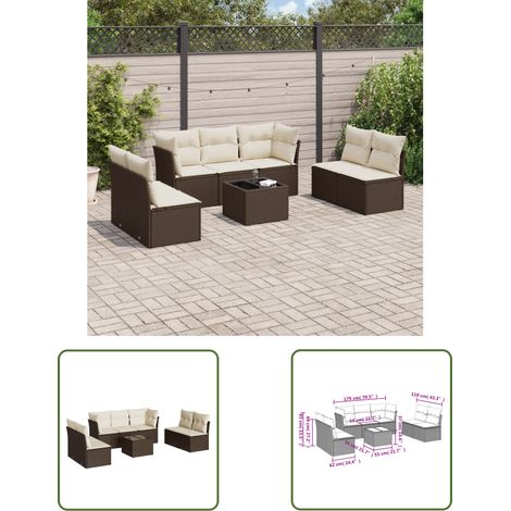 vidaXL Salon de jardin 8 pcs avec coussins marron résine tressée