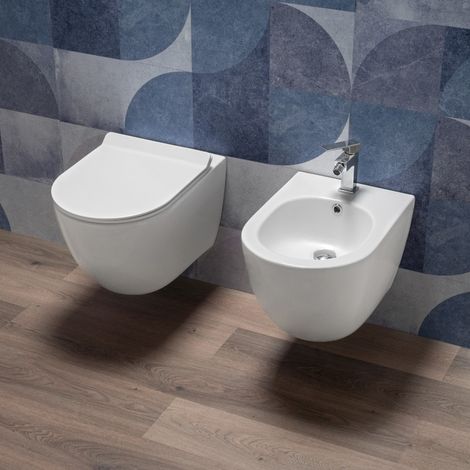 Sanitari Sospesi Moderni Rimless Sedile con Chiusura Rallentata Kerm (1/5)