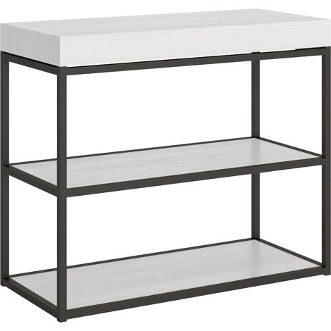Console extensible 3 étagères bois blanc et pieds métal anthracite 8 personnes 40 à 196cm Canel (1/5)