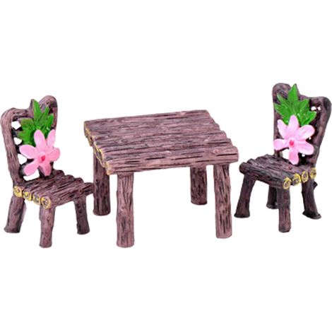 Ensemble de Table et Chaises Miniatures en Résine pour Jardins Fairy - 3 Pièces (Sombre/Brun) (1/5)