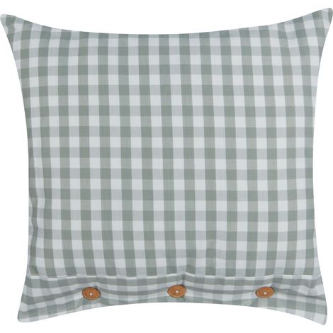 Cojín decorativo moderno cuadrado botones estampado a cuadros verde y blanco 45 x 45 cm Talya