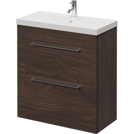 Napoli 390 Brown Oak 800mm 2 Drawer Vanity Unit with Rimini Basin - 800mm - Chrome 480mm Handle