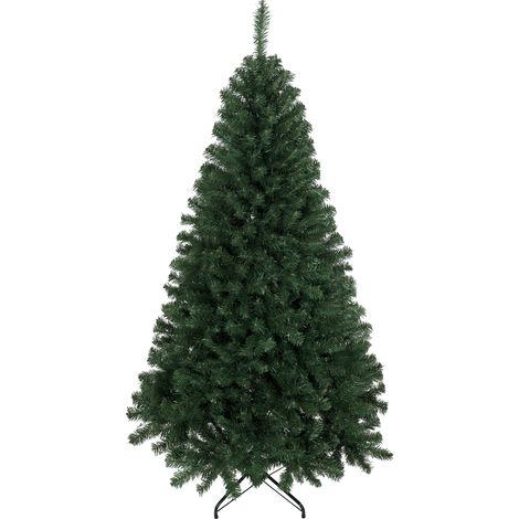 180 cm hoher künstlicher Weihnachtsbaum mit 888 feuerfesten Zweigen, klappbarem Metallfuß, Grün (1/5)